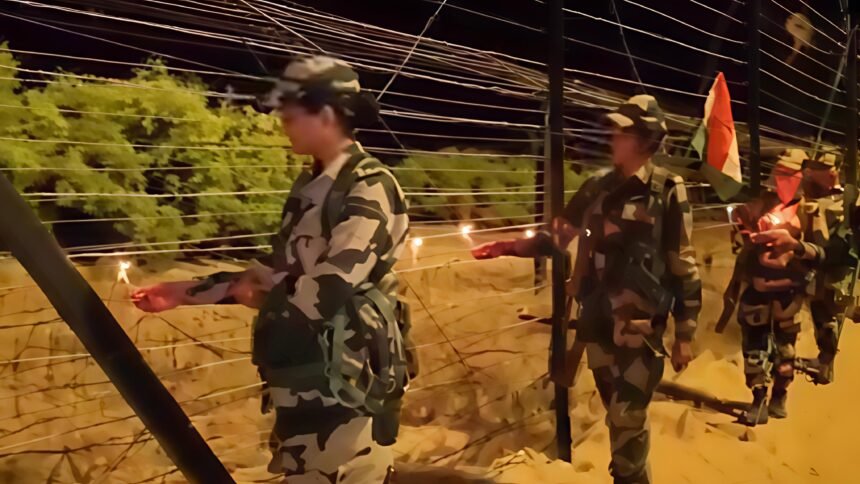 जैसलमेर बॉर्डर पर गूंजी देशभक्ति की दिवाली: महिला जवानों ने दीयों से जगमगाई सरहद, फुलझड़ियों संग दिया ‘हम हैं यहां’ का संदेश IMG 20251021 WA0078